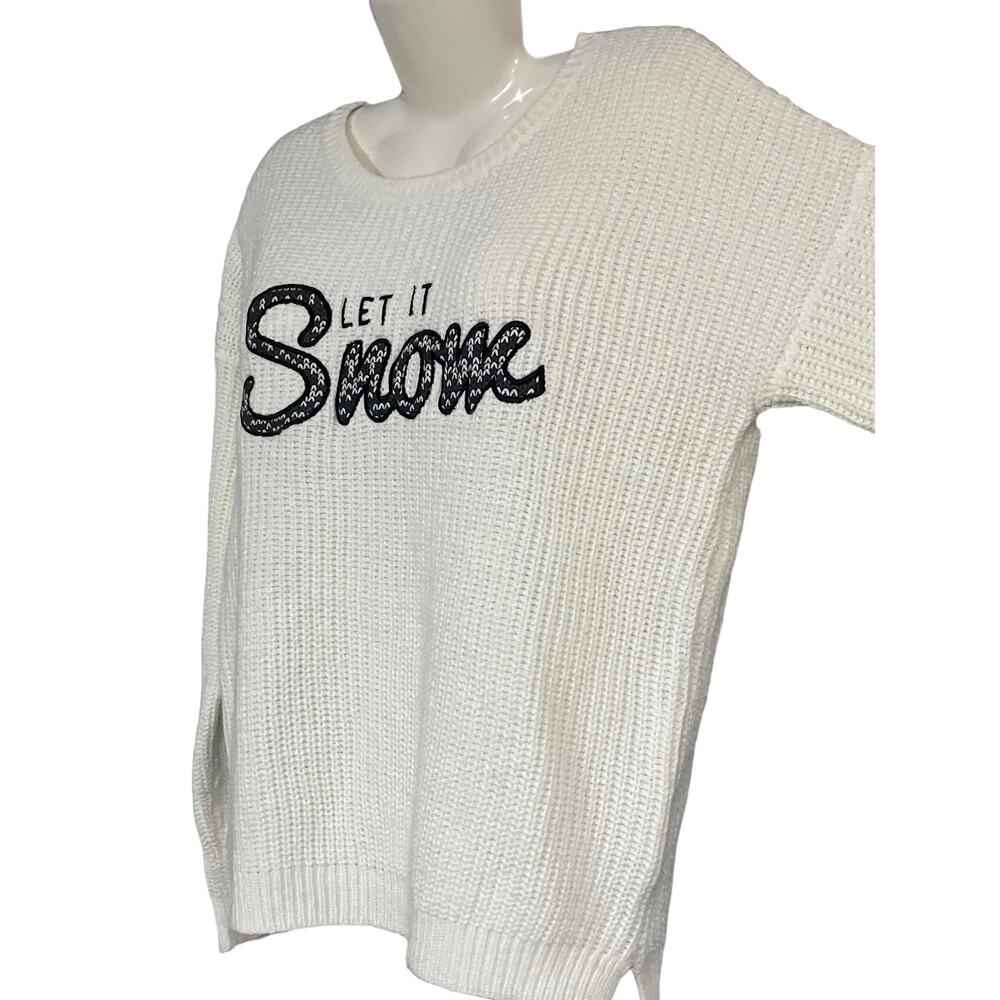 FB Sister Women's White "Let it Snow" Winter Knit Long Sleeve Sweater | SZ L - Picture 3 of 8